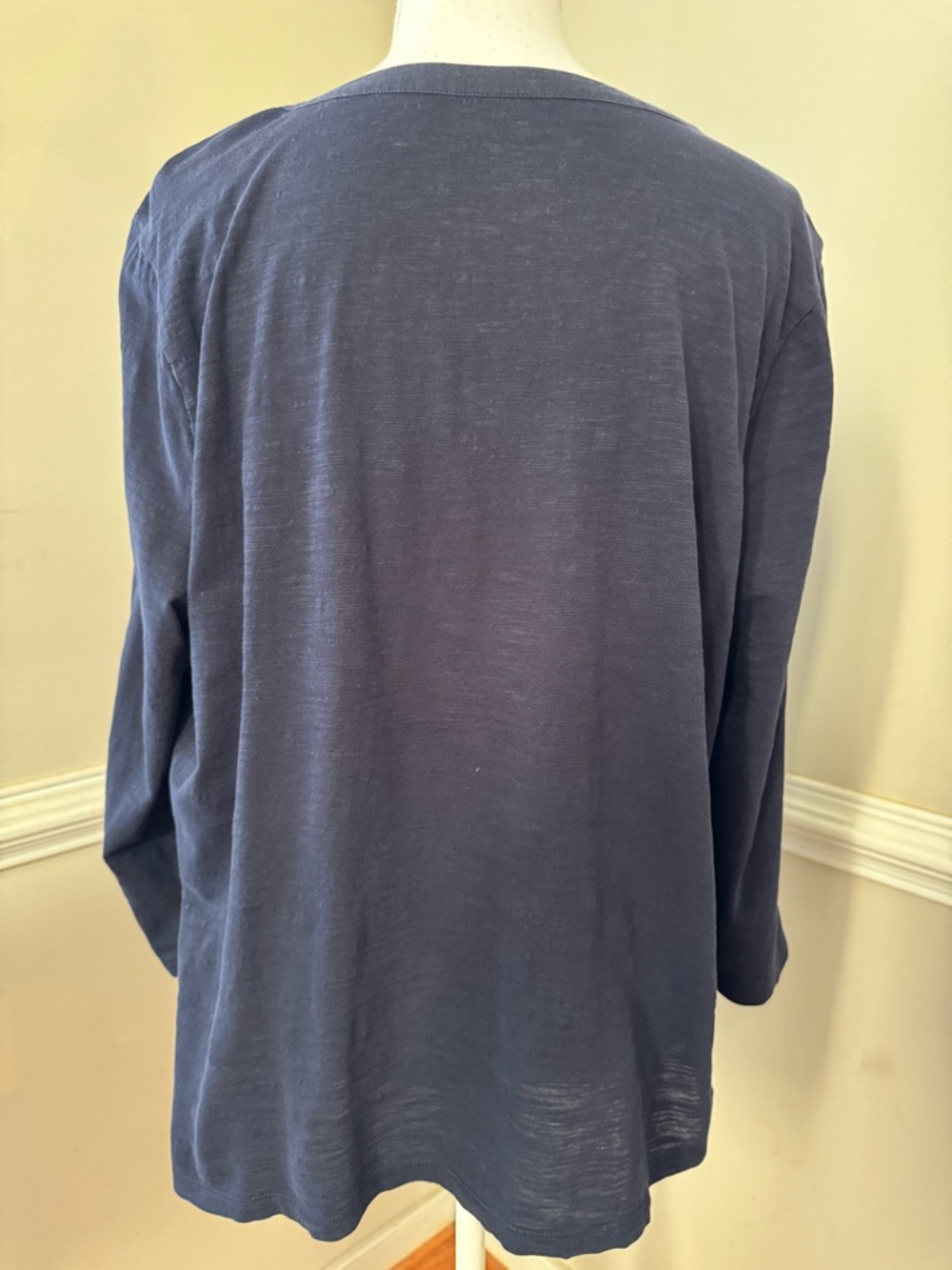 Talbots Navy Crochet-Trim Long Sleeve Blouse Size XL - Picture 3 of 4